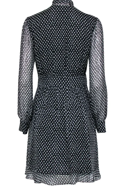 Diane von Furstenberg - Black & White Polka Dot Fit & Flare Silk Dress w/ Bow Sz 6