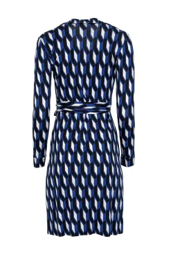 Diane von Furstenberg - Blue, White, & Black Geometric Printed Wrap Dress Sz 0