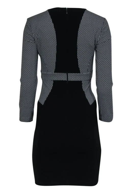 Diane von Furstenberg - Black & White Long Sleeve Printed Sheath Dress Sz 0