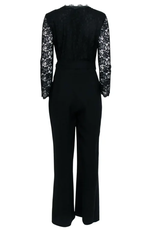 Diane von Furstenberg - Black Lace Top Wrap Jumpsuit w/ Wide Leg Sz 8