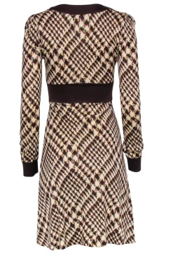 Diane Von Furstenberg - Brown Plaid Silk Long Sleeve Dress Sz 4
