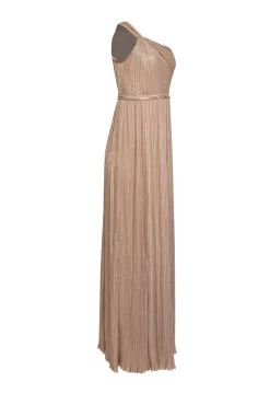 Diane von Furstenberg - Champagne Gold Plisse "Lucielle" One Shoulder Formal Dress Sz 6