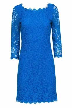 Diane von Furstenberg - Cyan Blue Floral Lace Cocktail "Zarita" Dress Sz 10