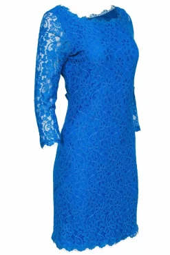Diane von Furstenberg - Cyan Blue Floral Lace Cocktail "Zarita" Dress Sz 10