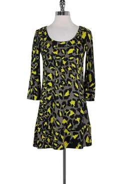 Diane von Furstenberg - Grey & Yellow Leopard Print Shift Sz 2