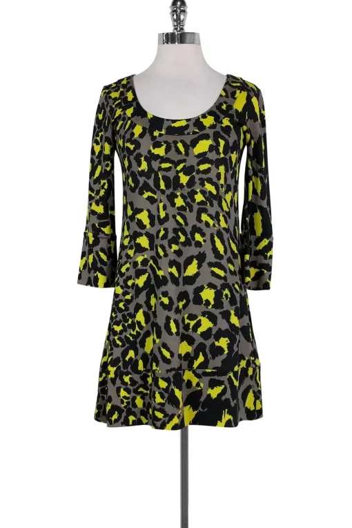 Diane von Furstenberg - Grey & Yellow Leopard Print Shift Sz 2