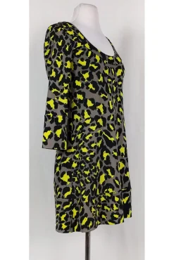Diane von Furstenberg - Grey & Yellow Leopard Print Shift Sz 2