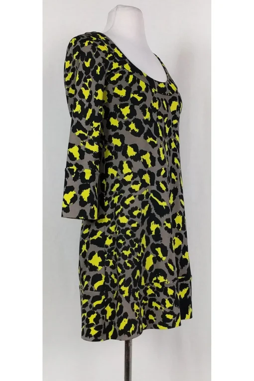Diane von Furstenberg - Grey & Yellow Leopard Print Shift Sz 2