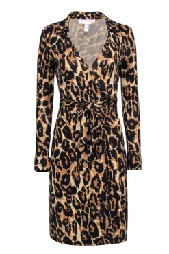 Diane von Furstenberg - Leopard Print Silk Long Sleeve Wrap Dress Sz 6