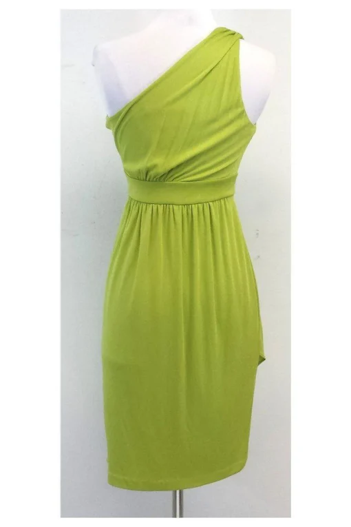 Diane von Furstenberg - Lime Silk One Shoulder Dress Sz 4