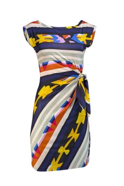 Diane von Furstenberg - Multi Color Abstract Print Sleeveless Side Tie Dress Sz 2