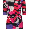 Diane von Furstenberg - Multicolored Wavy Patterned Silk Dress w/ Knotted Waist Sz 2