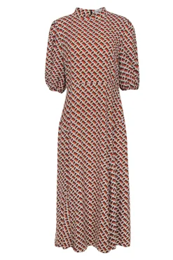 Diane von Furstenberg  - Mustard Chain Print Crepe Maxi Dress w/ Puff Sleeve Sz 14