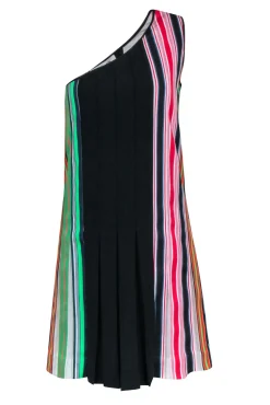 Diane von Furstenberg - Multi Color Stripe Ribbon One Shoulder Dress Sz 2