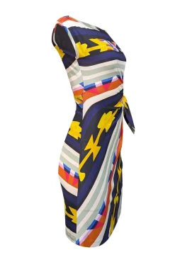Diane von Furstenberg - Multi Color Abstract Print Sleeveless Side Tie Dress Sz 2