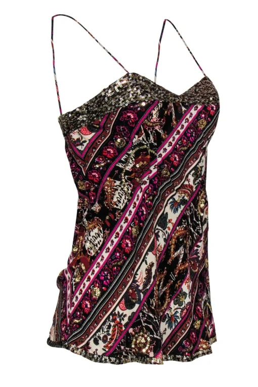 Diane von Furstenberg - Multicolored Paisley Silk Sequined Camisole Sz 6