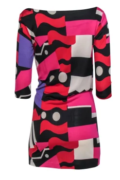 Diane von Furstenberg - Multicolored Wavy Patterned Silk Dress w/ Knotted Waist Sz 2