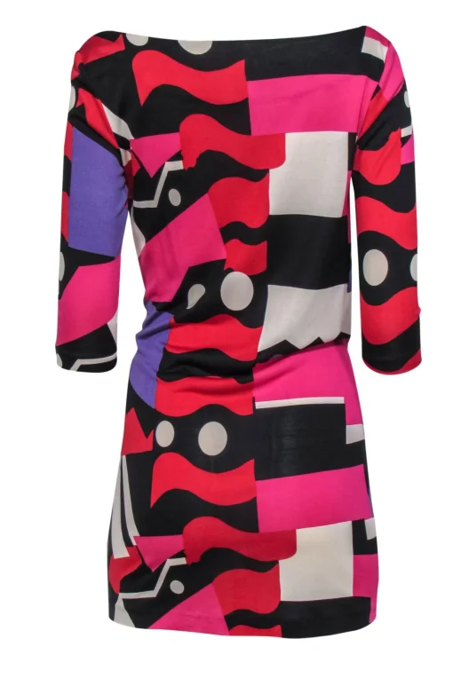 Diane von Furstenberg - Multicolored Wavy Patterned Silk Dress w/ Knotted Waist Sz 2