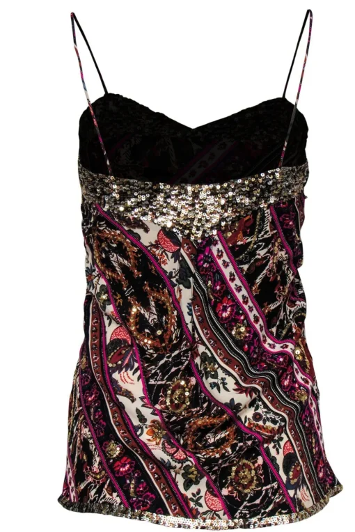 Diane von Furstenberg - Multicolored Paisley Silk Sequined Camisole Sz 6