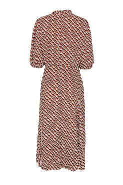 Diane von Furstenberg  - Mustard Chain Print Crepe Maxi Dress w/ Puff Sleeve Sz 14