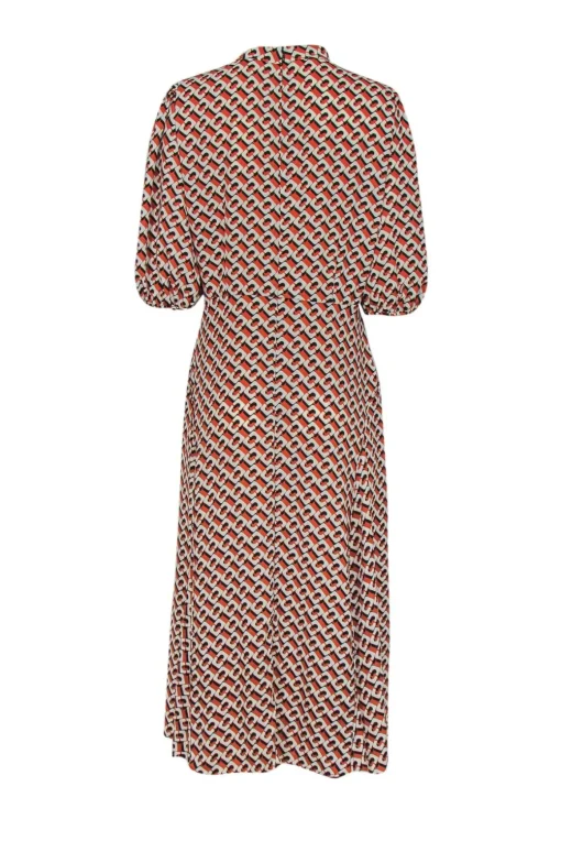 Diane von Furstenberg  - Mustard Chain Print Crepe Maxi Dress w/ Puff Sleeve Sz 14