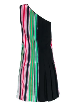 Diane von Furstenberg - Multi Color Stripe Ribbon One Shoulder Dress Sz 2