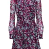 Diane von Furstenberg - Navy, Pink, & White Floral Print Long Sleeve Silk Mini Dress Sz 0