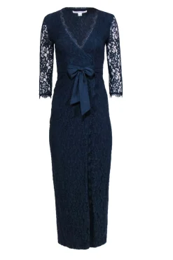 Diane von Furstenberg - Navy Floral Lace Wrap Maxi Dress Sz 0