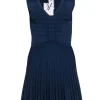Diane von Furstenberg - Navy Knit Sleeveless Pleated Dress Sz S