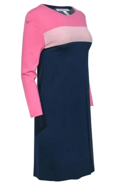 Diane von Furstenberg - Navy & Pink Knit Long Sleeve Dress Sz M