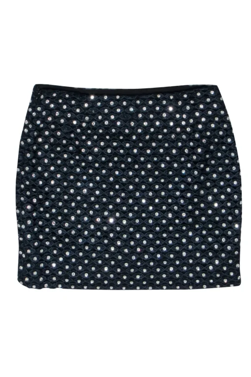 Diane von Furstenberg - Navy Lace Beaded Mini Skirt Sz 0