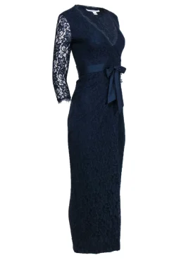 Diane von Furstenberg - Navy Floral Lace Wrap Maxi Dress Sz 0