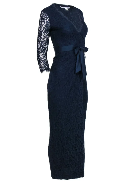 Diane von Furstenberg - Navy Floral Lace Wrap Maxi Dress Sz 0