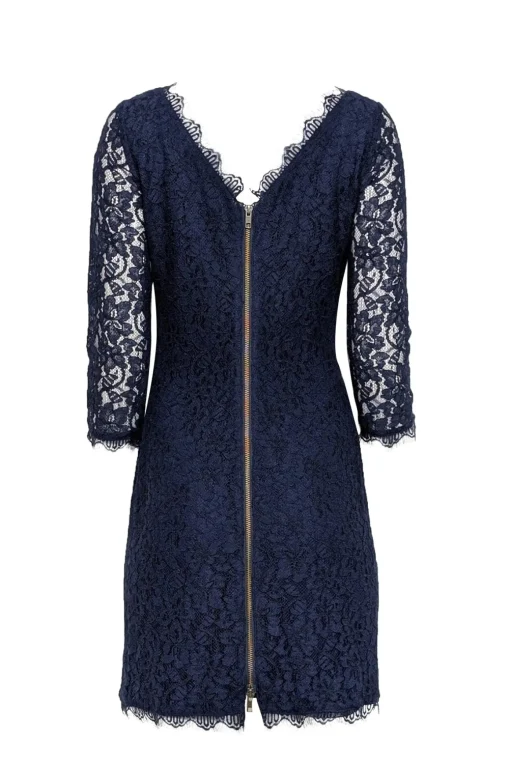 Diane von Furstenberg - Navy Lace Overlay Cocktail "Zarita" Dress Sz 8