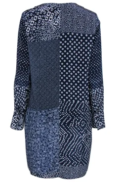 Diane von Furstenberg - Navy & White Patchwork Print Silk Shift Dress Sz M