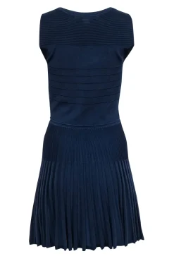 Diane von Furstenberg - Navy Knit Sleeveless Pleated Dress Sz S