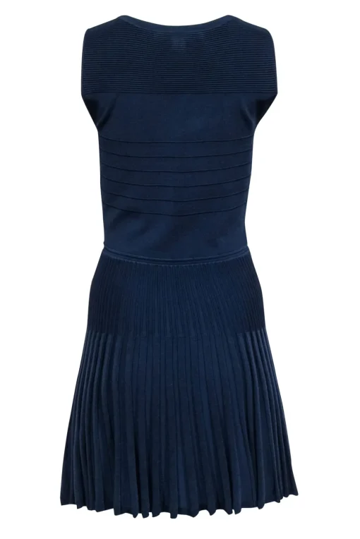 Diane von Furstenberg - Navy Knit Sleeveless Pleated Dress Sz S