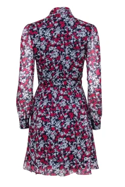 Diane von Furstenberg - Navy, Pink, & White Floral Print Long Sleeve Silk Mini Dress Sz 0