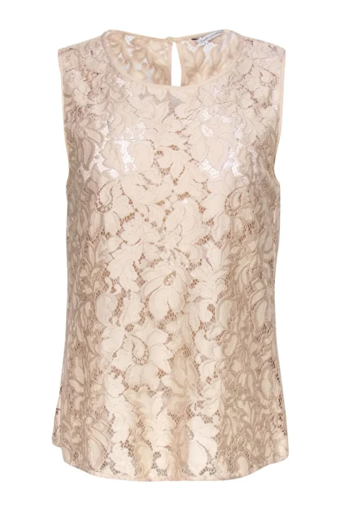 Diane von Furstenberg - Nude Sheer Floral Lace "Madalena" Tank Sz M