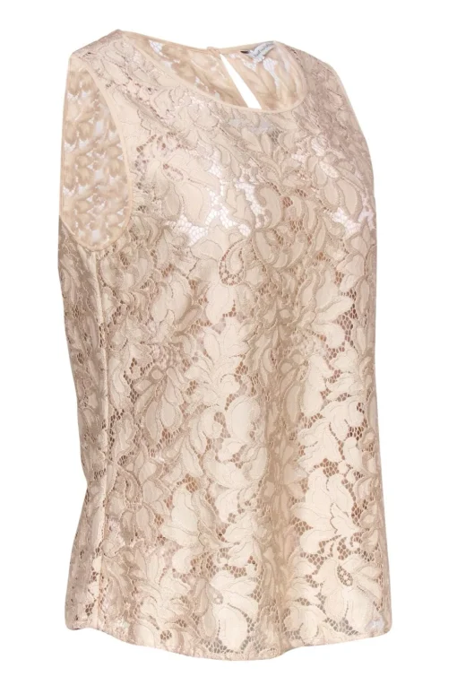 Diane von Furstenberg - Nude Sheer Floral Lace "Madalena" Tank Sz M