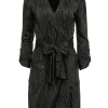 Diane von Furstenberg - Olive Wood Grain Print Silk Midi Wrap Dress Sz 8