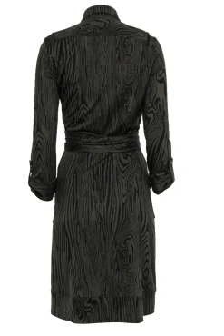 Diane von Furstenberg - Olive Wood Grain Print Silk Midi Wrap Dress Sz 8