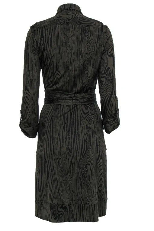 Diane von Furstenberg - Olive Wood Grain Print Silk Midi Wrap Dress Sz 8