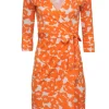 Diane von Furstenberg - Orange & White Print Long Sleeve Wrap Dress Sz 2