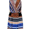 Diane von Furstenberg - Orange & Blue Tribal Print Pleated Dress Sz 6