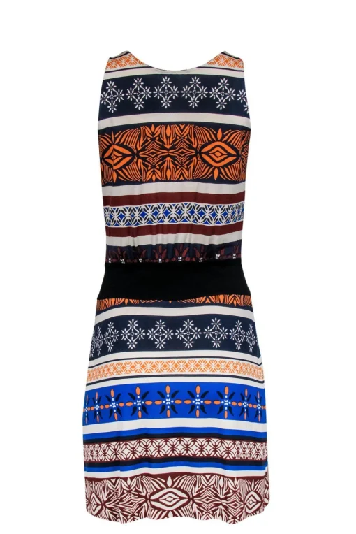 Diane von Furstenberg - Orange & Blue Tribal Print Pleated Dress Sz 6