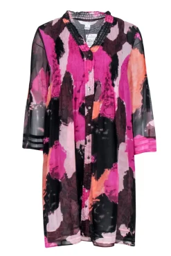 Diane von Furstenberg - Pink Patterned Mini Shirt Dress Sz 6