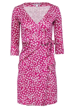 Diane von Furstenberg - Pink & White Speckled Silk Wrap Dress Sz 0