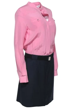 Diane von Furstenberg - Pink & Navy Two-Toned Belted Sheath Dress Sz 10
