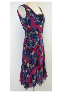 Diane von Furstenberg - Pink & Blue Floral Print Silk Dress Sz 4